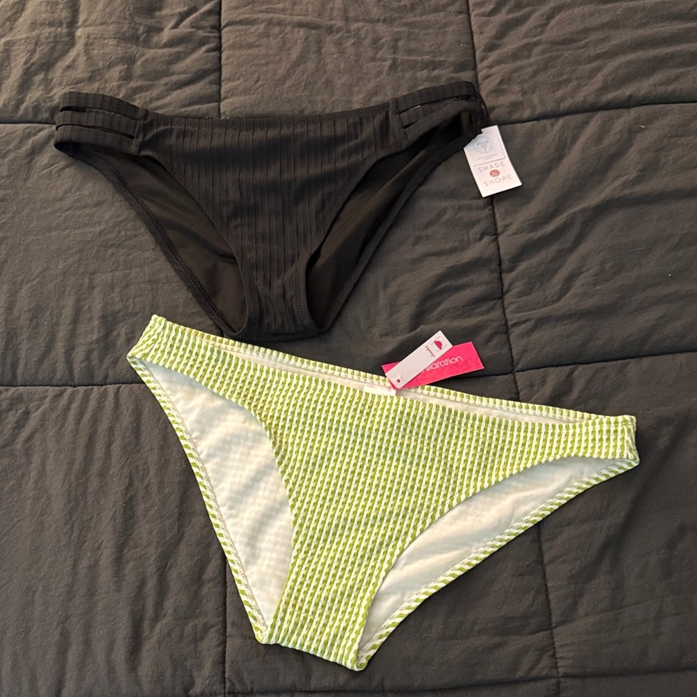 Shade & Shore Black and Lime Green Bikini Bottoms- Size 12-14 NWT